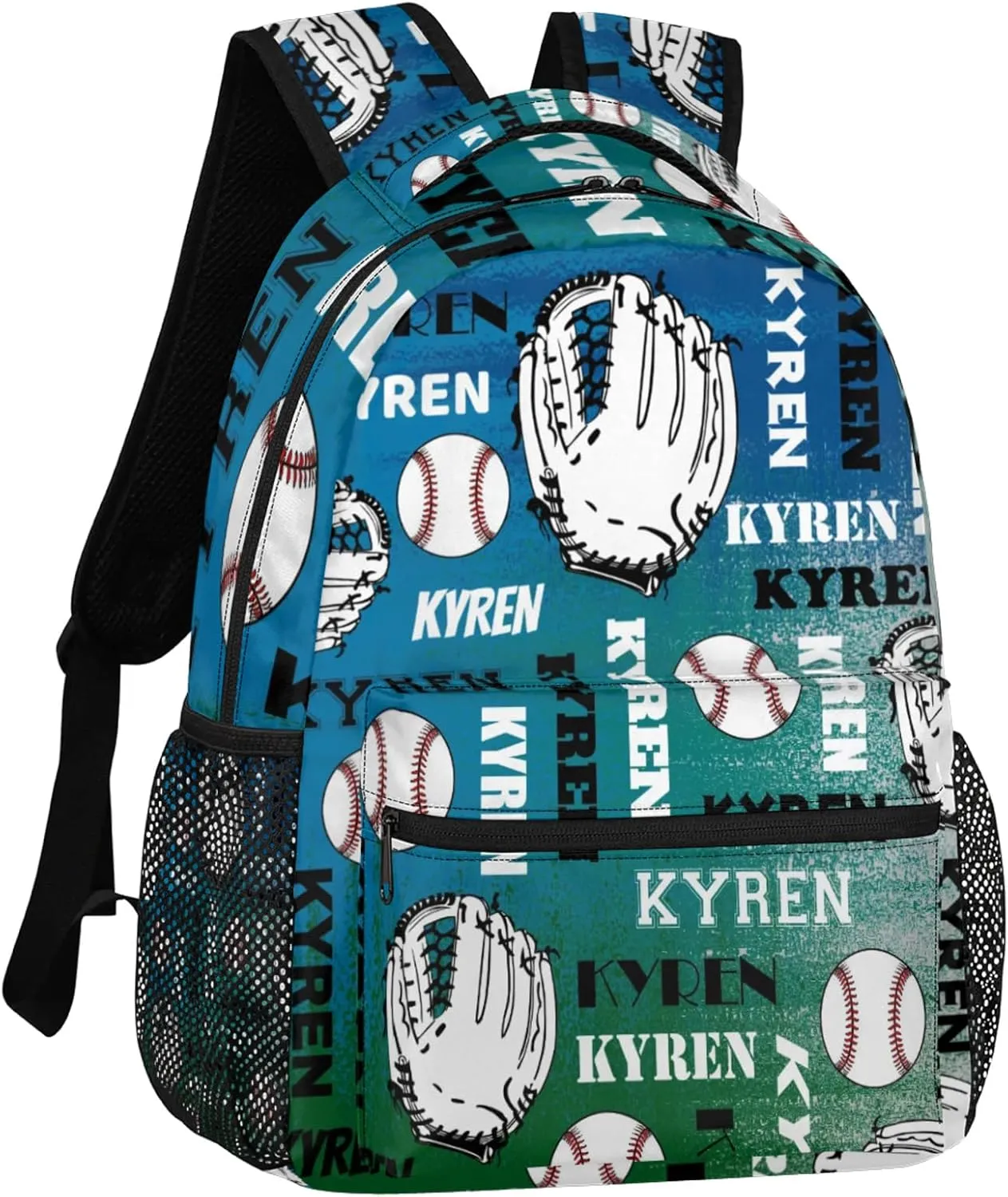 Custom Name Baseball Backpack for Men Women, Personalized Name Laptop Backpack, Sports Bag Lightweight Daypack for Travel Camping, Blue Green Gray