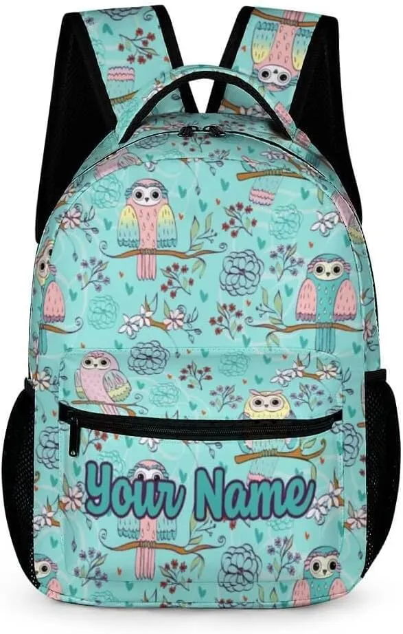 Custom Owl School Backpack for Kids Girls Boys, 16 Inch Cute Owls Themed Bookbag, Personalized School Backpack for Students Children, Lightweight, Large Capacity
