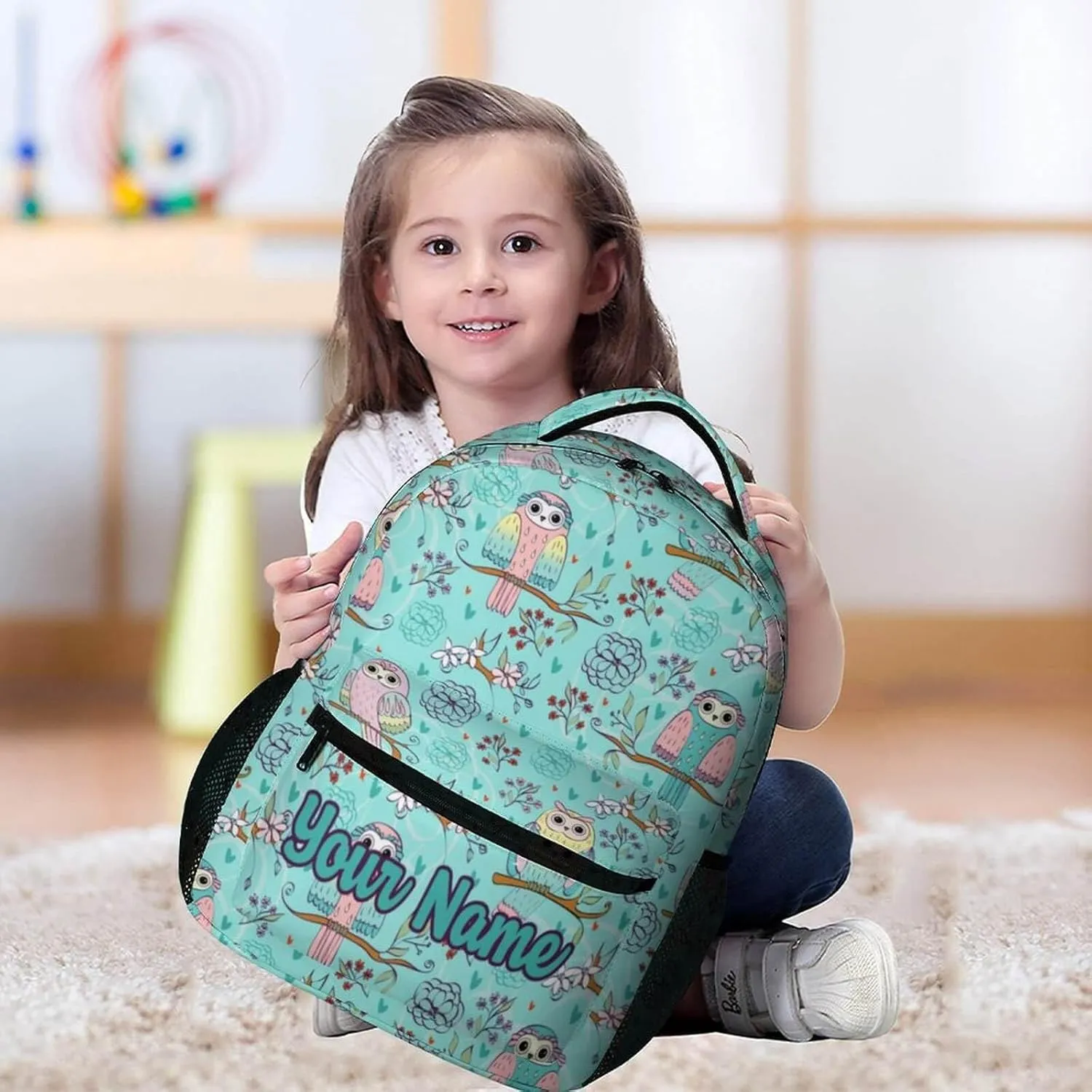 Custom Owl School Backpack for Kids Girls Boys, 16 Inch Cute Owls Themed Bookbag, Personalized School Backpack for Students Children, Lightweight, Large Capacity