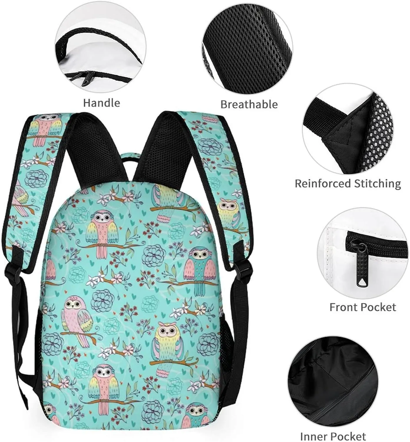 Custom Owl School Backpack for Kids Girls Boys, 16 Inch Cute Owls Themed Bookbag, Personalized School Backpack for Students Children, Lightweight, Large Capacity