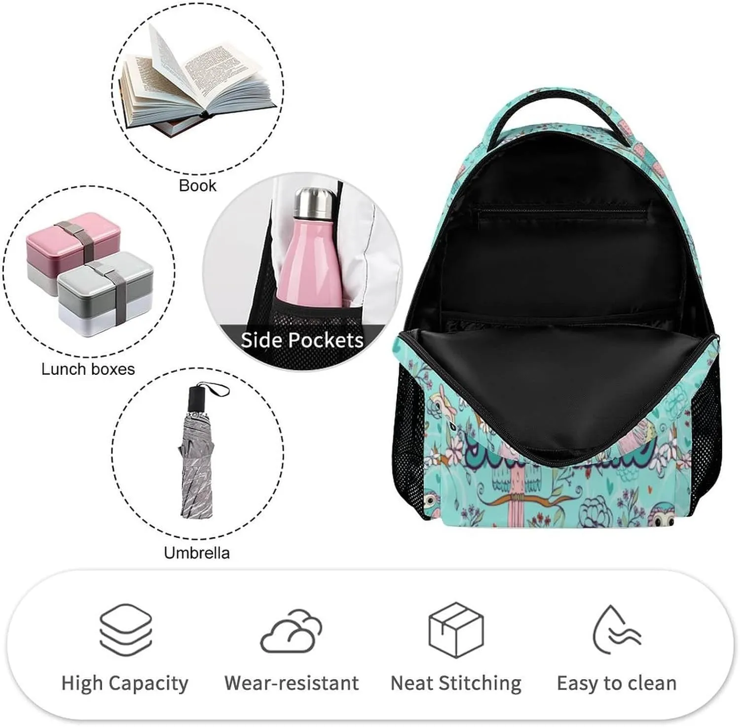 Custom Owl School Backpack for Kids Girls Boys, 16 Inch Cute Owls Themed Bookbag, Personalized School Backpack for Students Children, Lightweight, Large Capacity