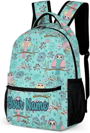 Custom Owl School Backpack for Kids Girls Boys, 16 Inch Cute Owls Themed Bookbag, Personalized School Backpack for Students Children, Lightweight, Large Capacity