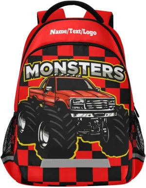 Custom Personalized Monster Truck Backpack for Boys Girls School Backpack Kids Backpack Bookbag Elementary School Bag
