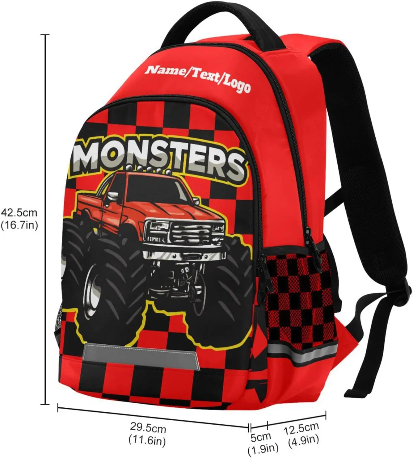 Custom Personalized Monster Truck Backpack for Boys Girls School Backpack Kids Backpack Bookbag Elementary School Bag