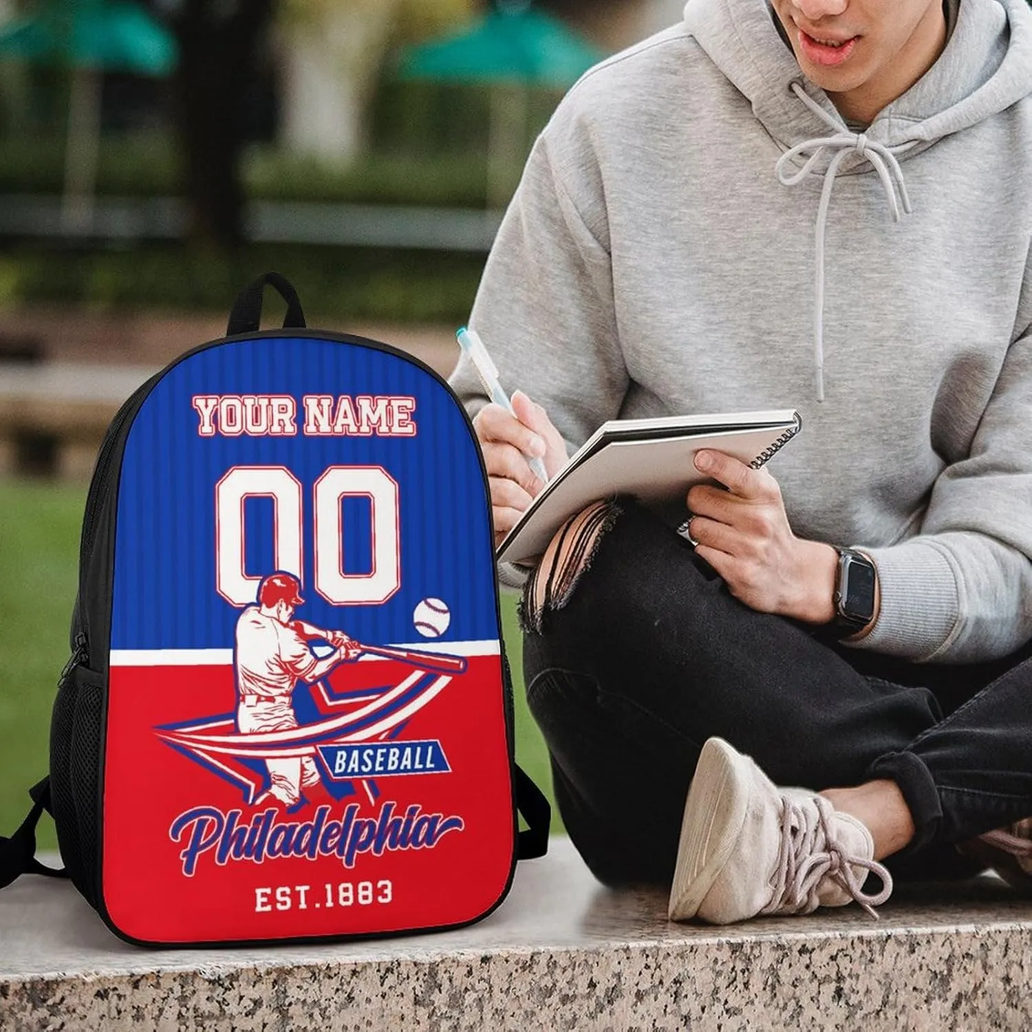 Custom Philadelphia Backpack Gift for Men Women Boys Girls, Personalized Name Number Shoulder Bag for School Travel Daypack