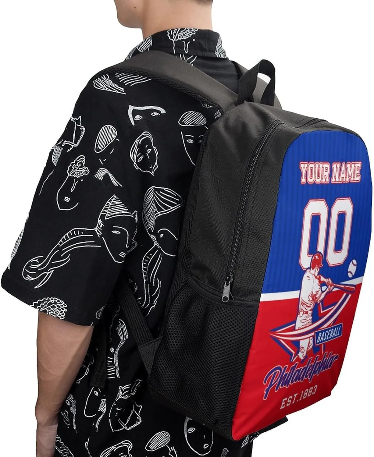Custom Philadelphia Backpack Gift for Men Women Boys Girls, Personalized Name Number Shoulder Bag for School Travel Daypack