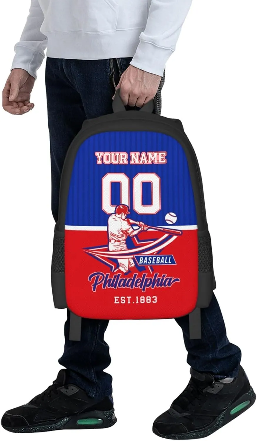 Custom Philadelphia Backpack Gift for Men Women Boys Girls, Personalized Name Number Shoulder Bag for School Travel Daypack