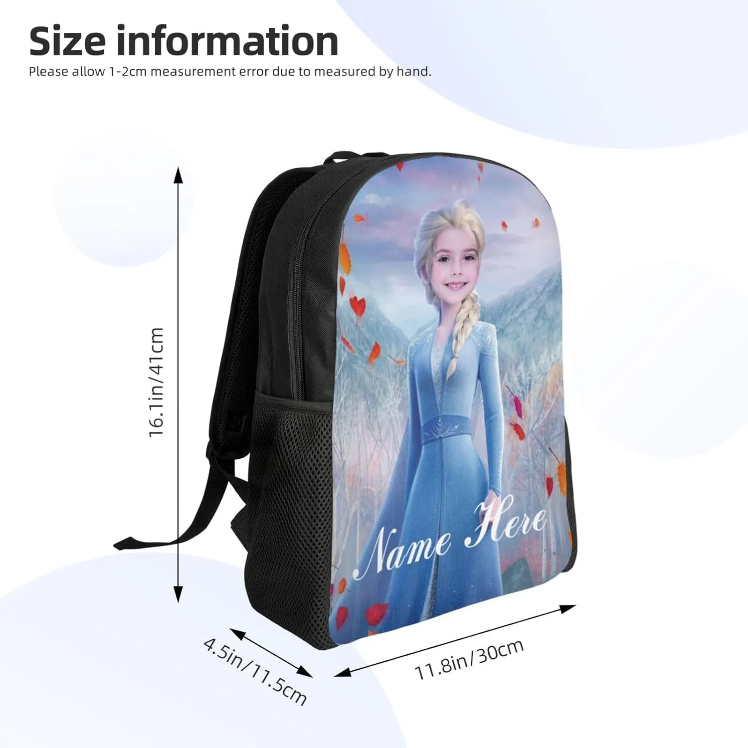 Custom Princess Backpack Add Photo and Name, Girls Personalized Princess School Bag Shoulder Bag Casual Daypack for Daughter Granddaughter Niece