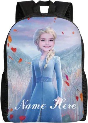 Custom Princess Backpack Add Photo and Name, Girls Personalized Princess School Bag Shoulder Bag Casual Daypack for Daughter Granddaughter Niece