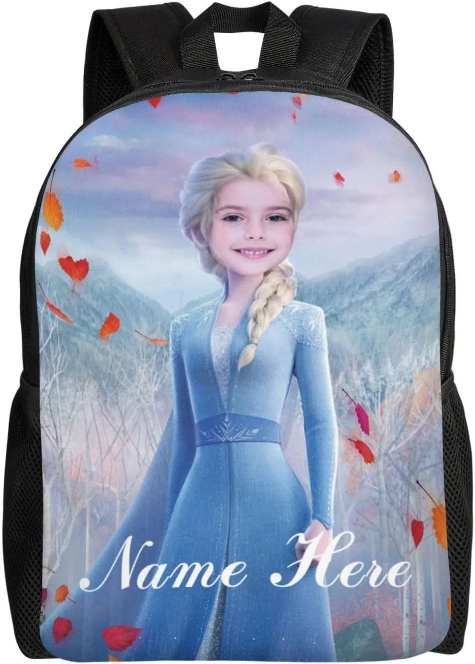 Custom Princess Backpack Add Photo and Name, Girls Personalized Princess School Bag Shoulder Bag Casual Daypack for Daughter Granddaughter Niece
