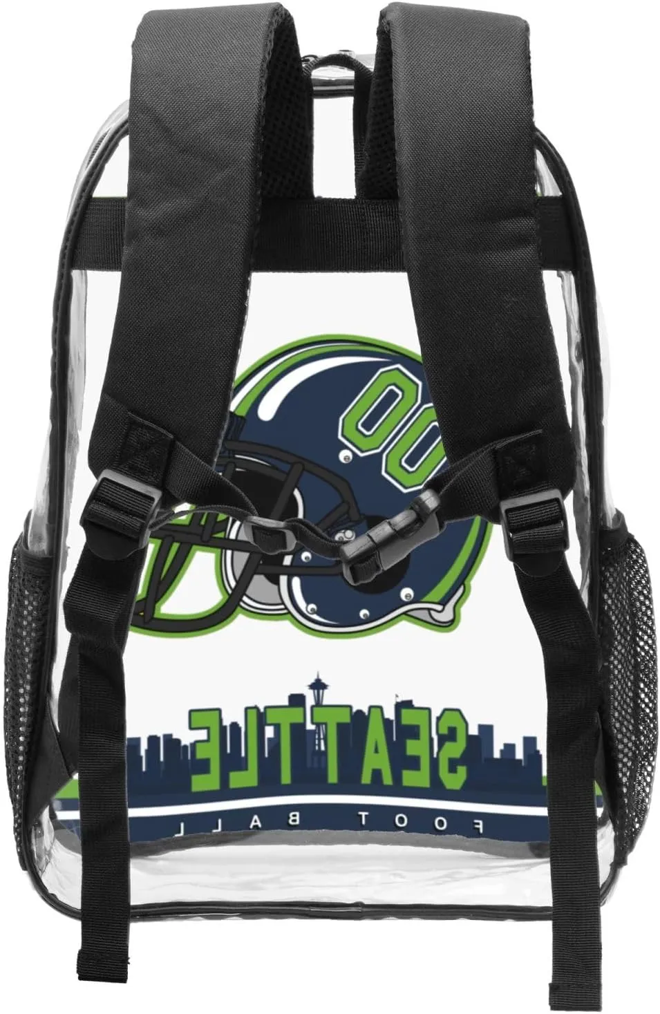 Custom Seattle Backpack Personalized Clear Backpack With Name And Number，Large Capacity Transparent Laptop Bag Football Style Casual Daypack Gifts For Men Women Fans