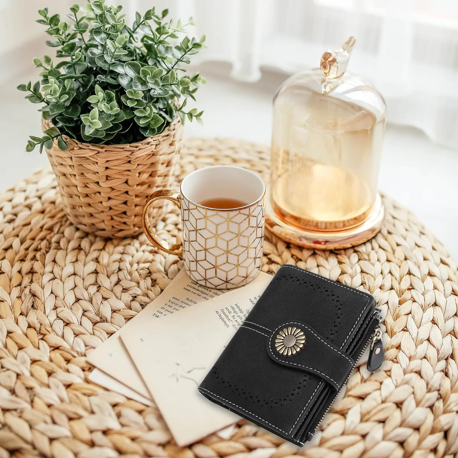 Custom Small Wallet,Engraved Name Wallets with RFID Blocking Clutch Purse Bifold Credit Card Holder for Women (Genuine Leather, Frosted-Starry Black)