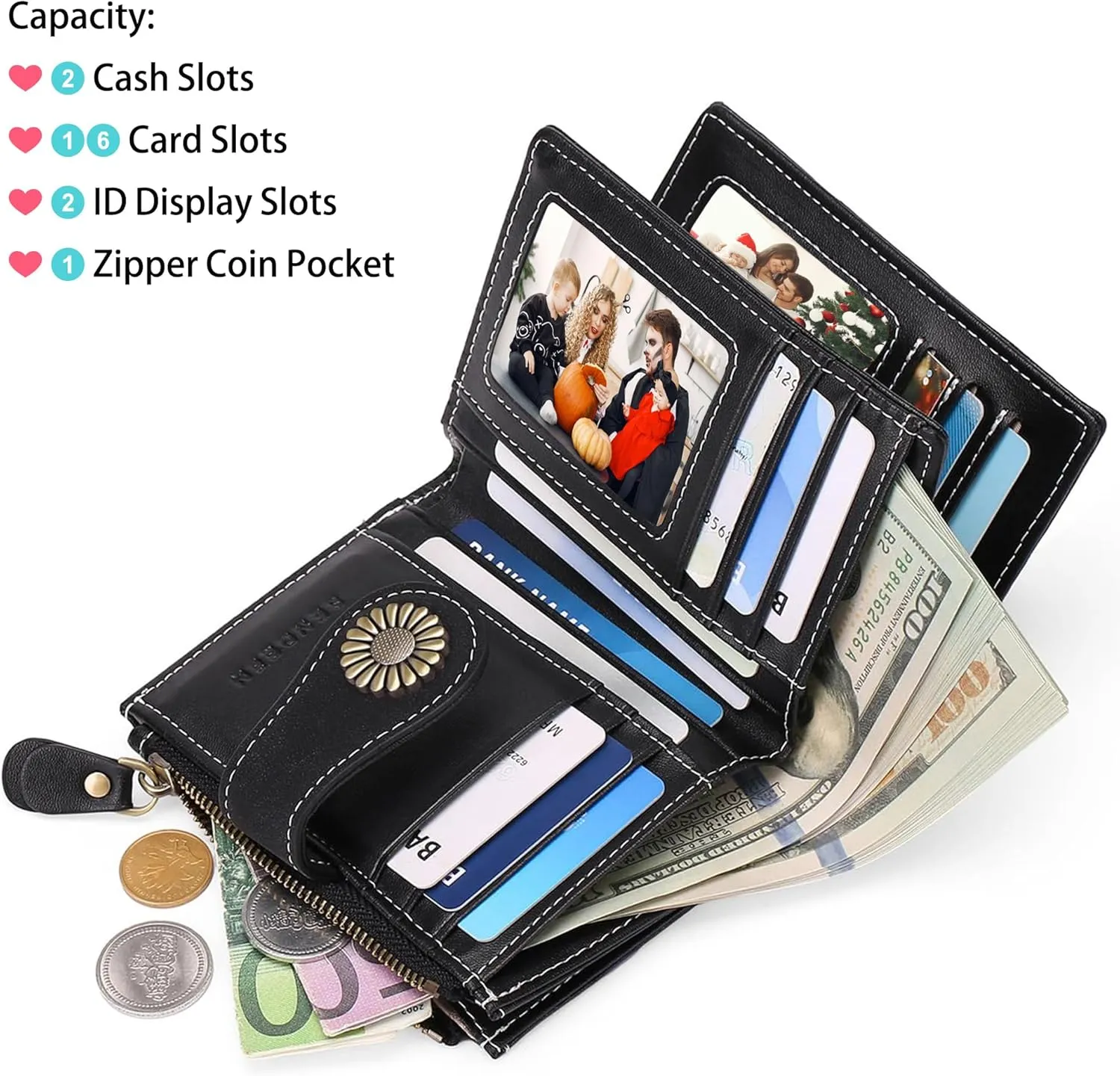 Custom Small Wallet,Engraved Name Wallets with RFID Blocking Clutch Purse Bifold Credit Card Holder for Women (Genuine Leather, Frosted-Starry Black)