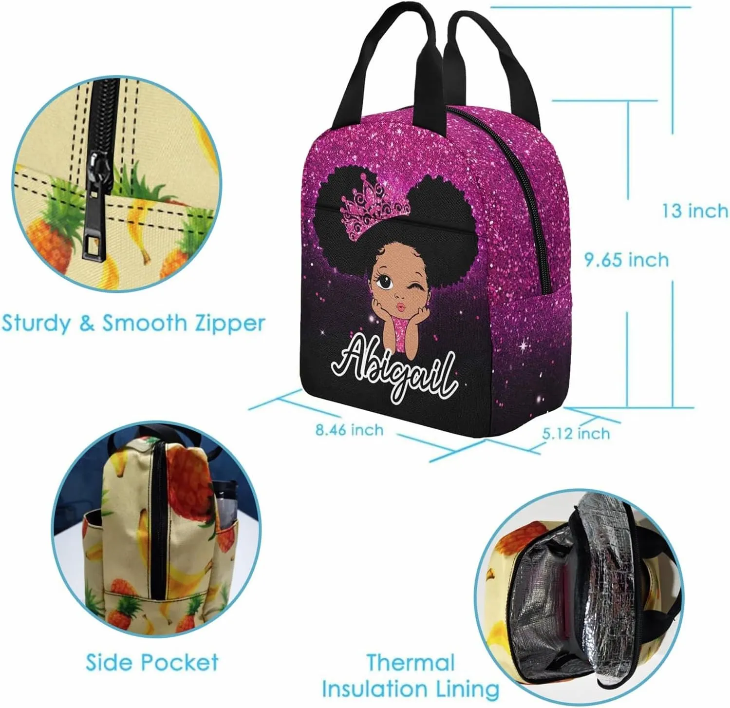 Customized Backpack and Lunch Bag Sets Backpack Set with Name Multi Color Personalized Backpack for Daughter Son School Bag for Travel, Work and School