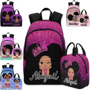 Customized Backpack and Lunch Bag Sets Backpack Set with Name Multi Color Personalized Backpack for Daughter Son School Bag for Travel, Work and School