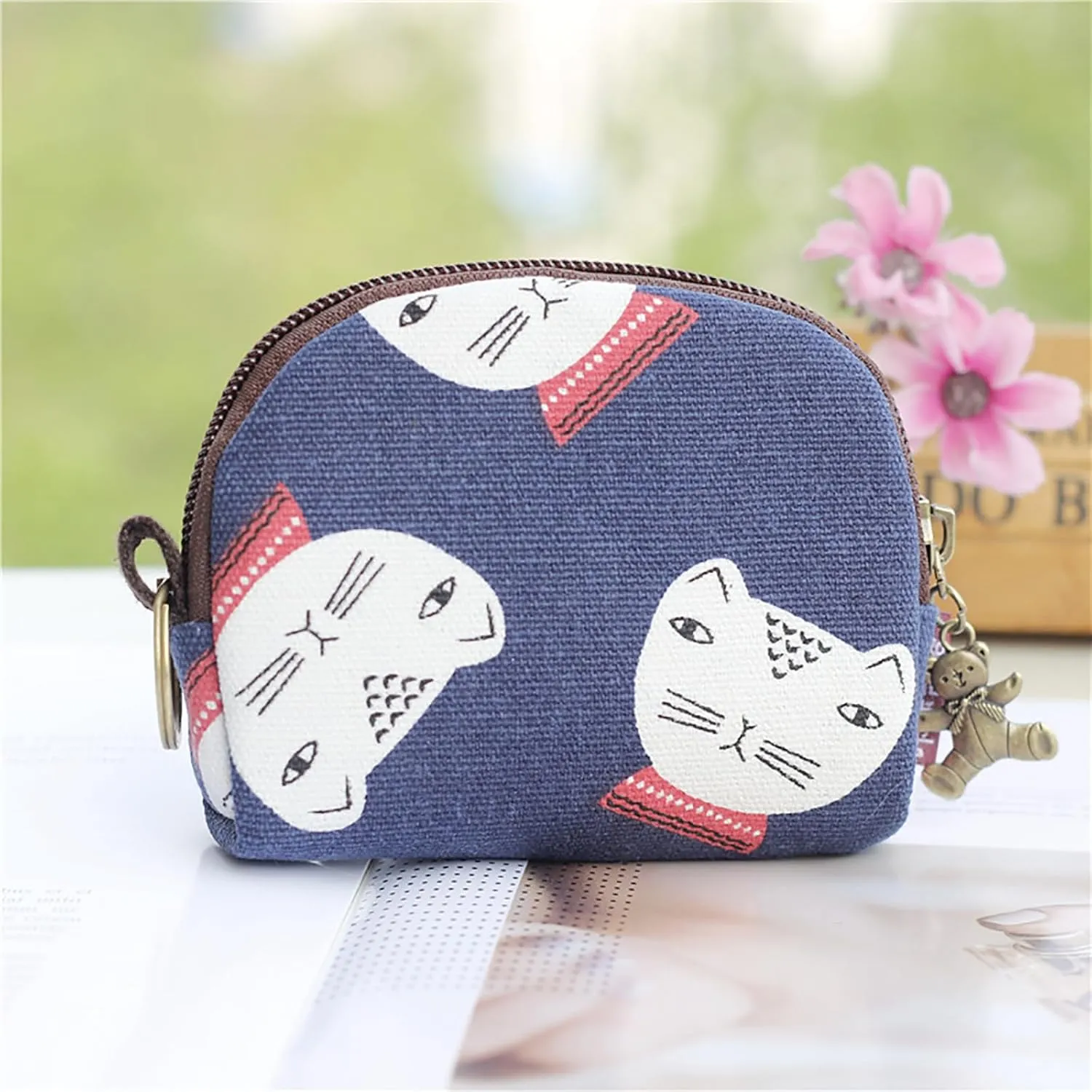 Cut Change Pouch Zipper Coin Purse Zipper Pocket Size Pouch Change Wallet Kawai Print Pattern (Cute Cat)
