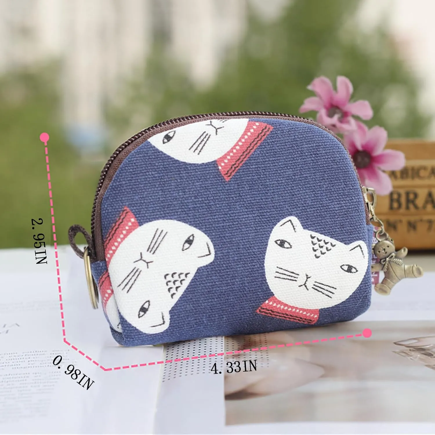 Cut Change Pouch Zipper Coin Purse Zipper Pocket Size Pouch Change Wallet Kawai Print Pattern (Cute Cat)