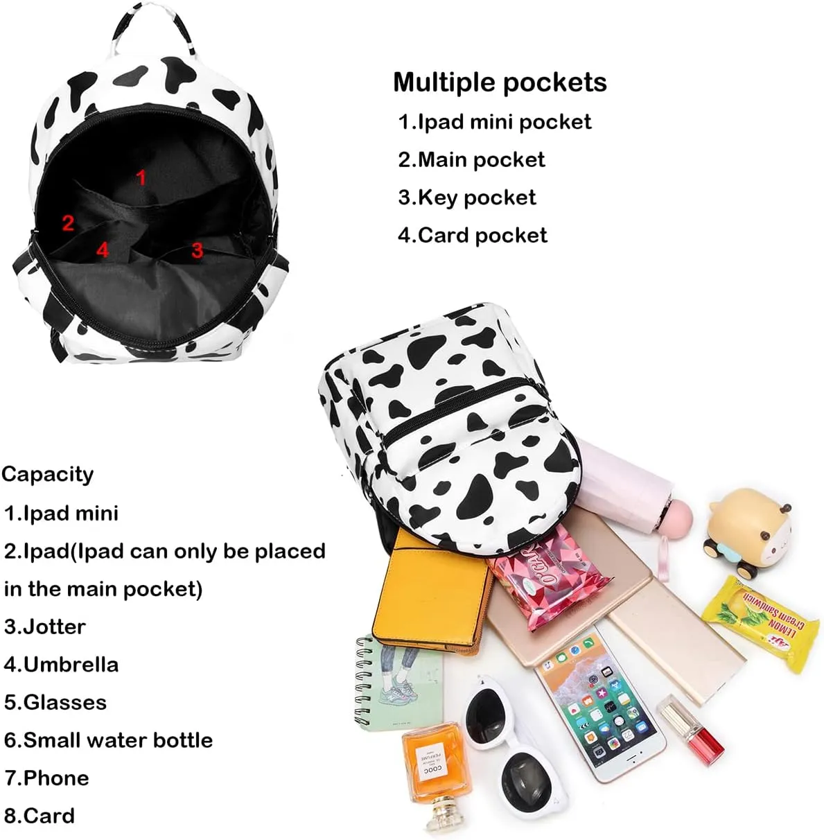 Cute 10 inch mini pack bag backpack for grils children and adult (Cow Print)