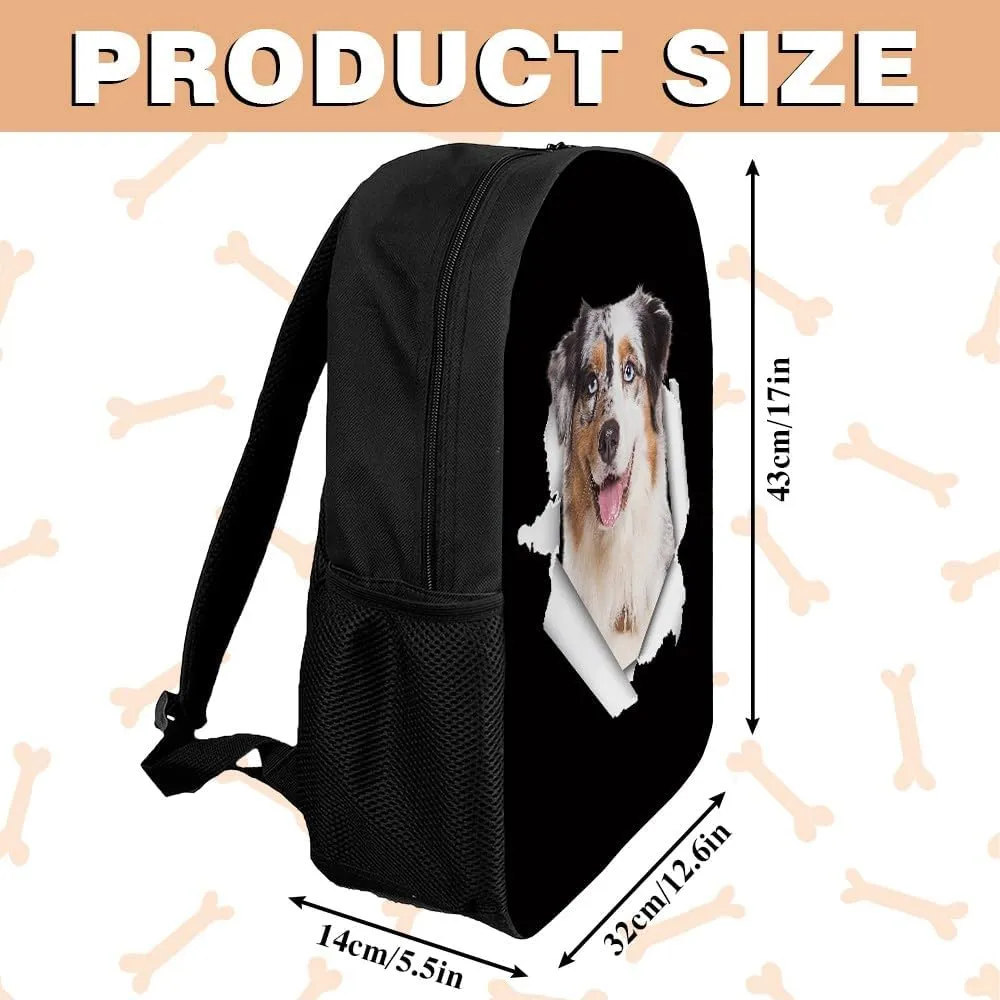 Cute Australian Shepherd Australian Cattle Dog Backpack Daypack Lovely Dog Print Bookbag Laptop Bag For Work Travel Hiking 17 Inch Black Lightweight