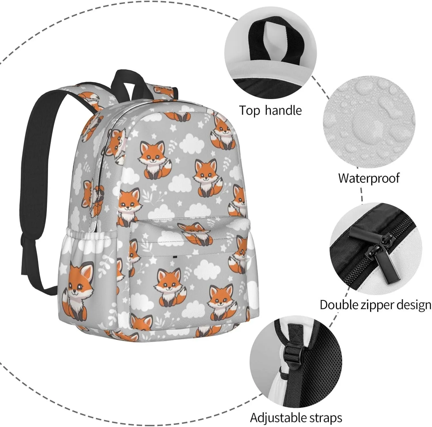 Cute Baby Fox Multipurpose School Bag Bookbag for Teenage Boys Girls Daily Backpack