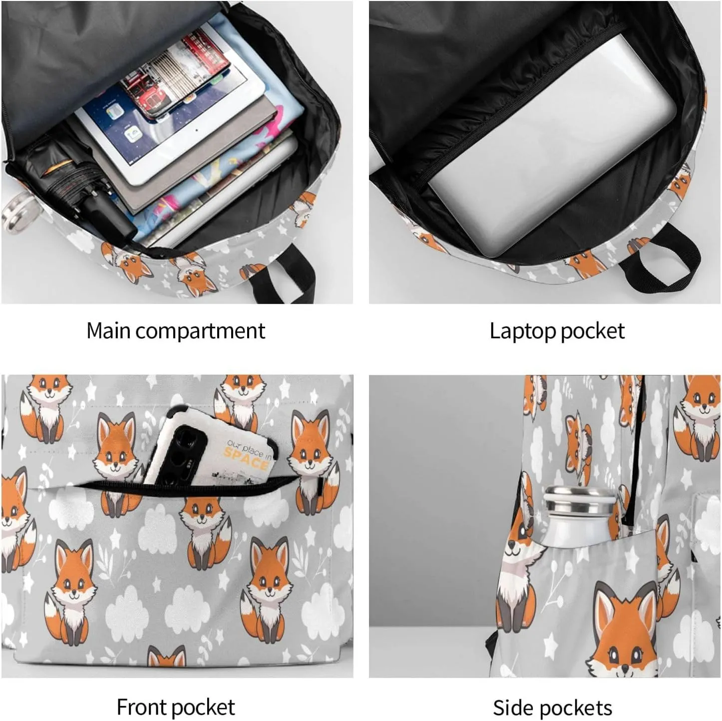 Cute Baby Fox Multipurpose School Bag Bookbag for Teenage Boys Girls Daily Backpack