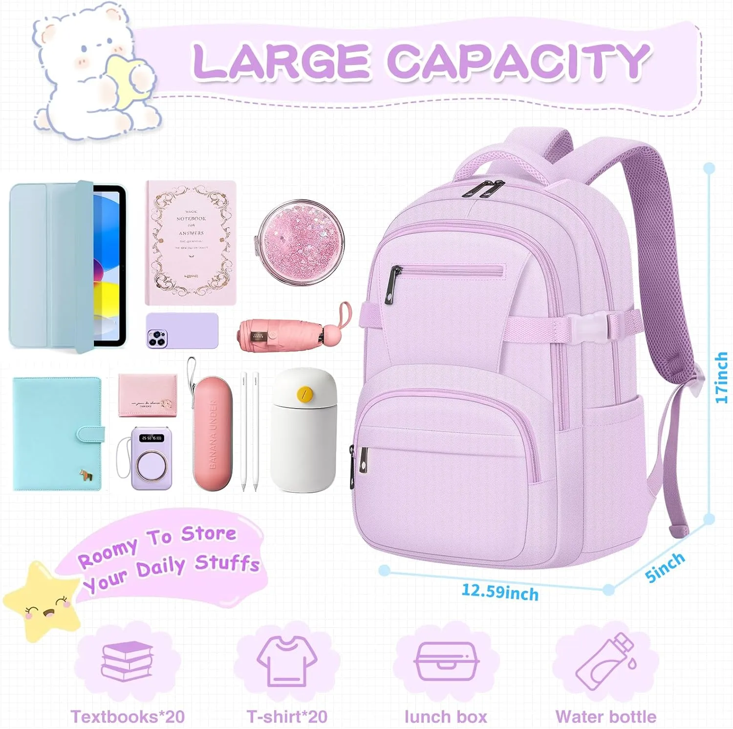 Cute Backpack for School Girls Kids Aesthetic School Bag Backpack for Women Travel Laptop Child Bookbags