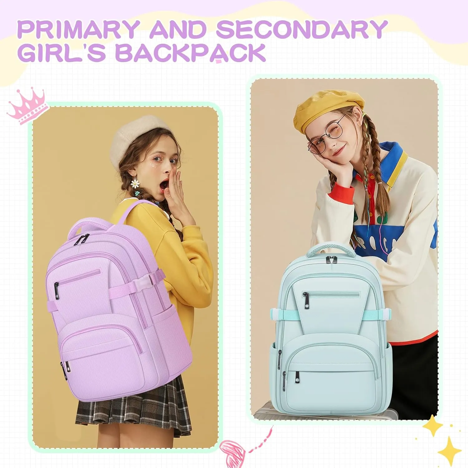 Cute Backpack for School Girls Kids Aesthetic School Bag Backpack for Women Travel Laptop Child Bookbags