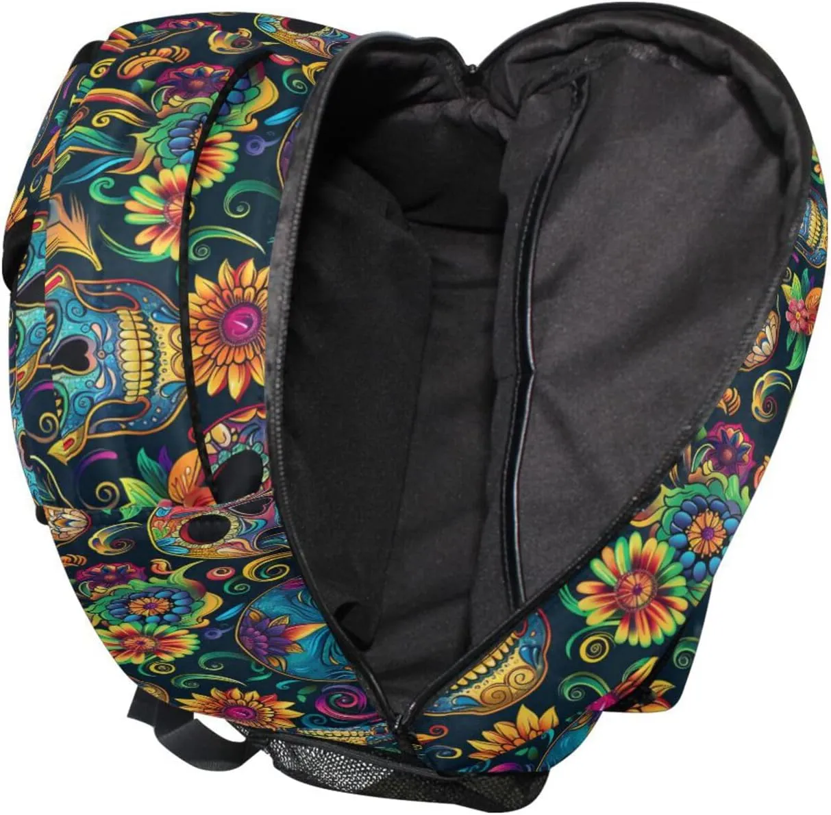 Cute Backpack for Unisex Adult Fashion Backpack With Water Bottle Pocket with Chest Strap for Travel Trip Festive Sugar Skulls
