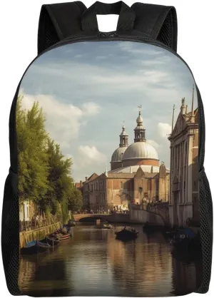 Cute Backpack Waterproof Lightweight Casual Daypack Canal And Church Travel Laptop Bag For Women Men