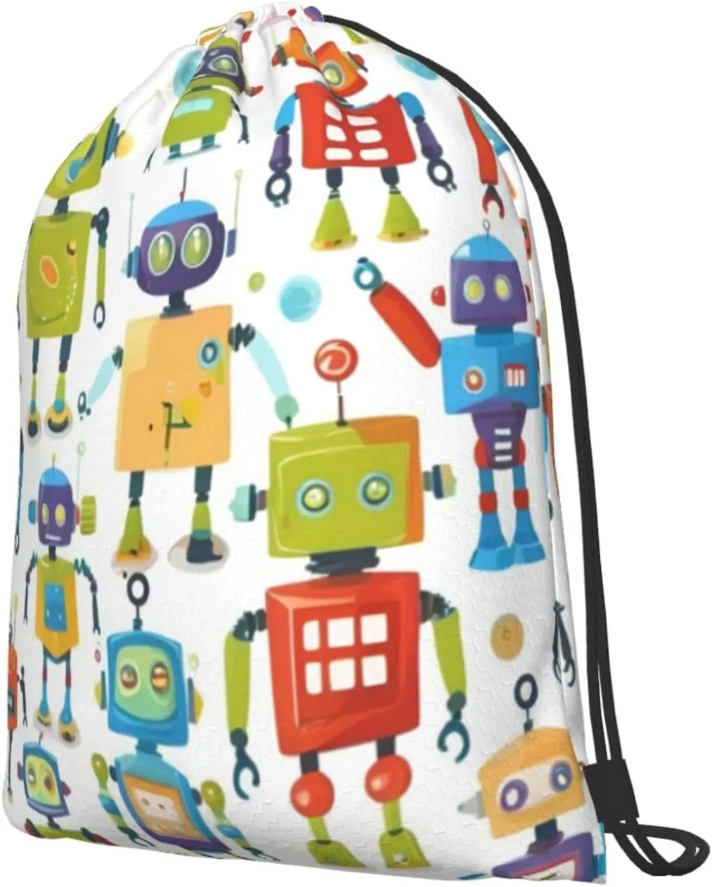 Cute Cartoon Robots Drawstring Cinch Backpack Polyester Sack Pack String Bag For Hiking Camping Adventure