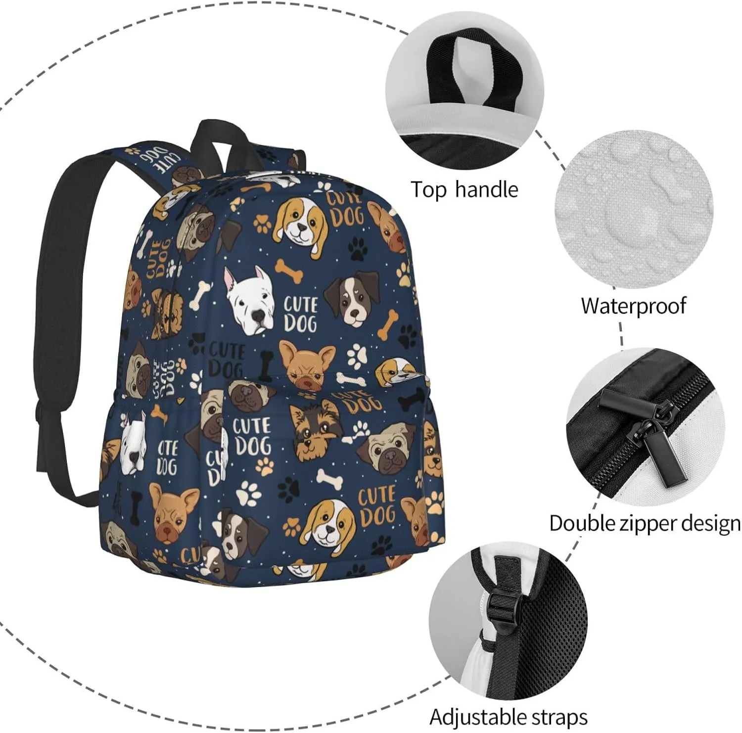 Cute Dogs Backpack for Women 16.9 inch Travel Casual Laptop Backpack Lightweight Waterproof Hiking Daypack
