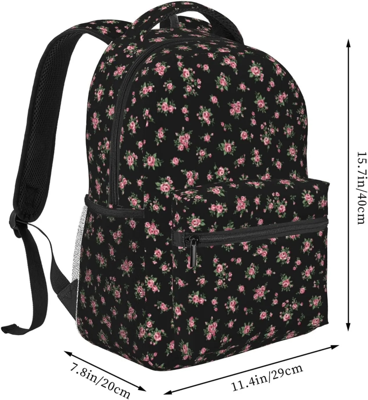 Cute Floral Aesthetic Coquette Backpack for Women - Black, 11.4 x 7.8 x 15.7 Inches