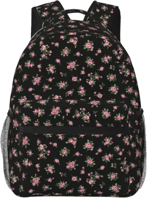 Cute Floral Aesthetic Coquette Backpack for Women - Black, 11.4 x 7.8 x 15.7 Inches
