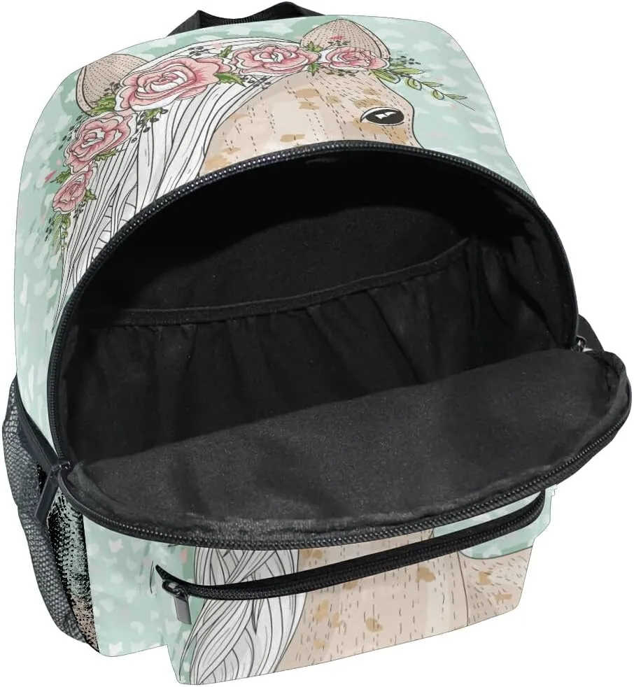 Cute Horse with Flowers Fairytale Backpack for Toddlers, Kid's Backpack School Bag for Boys Girls Kindergarten Preschool Bag