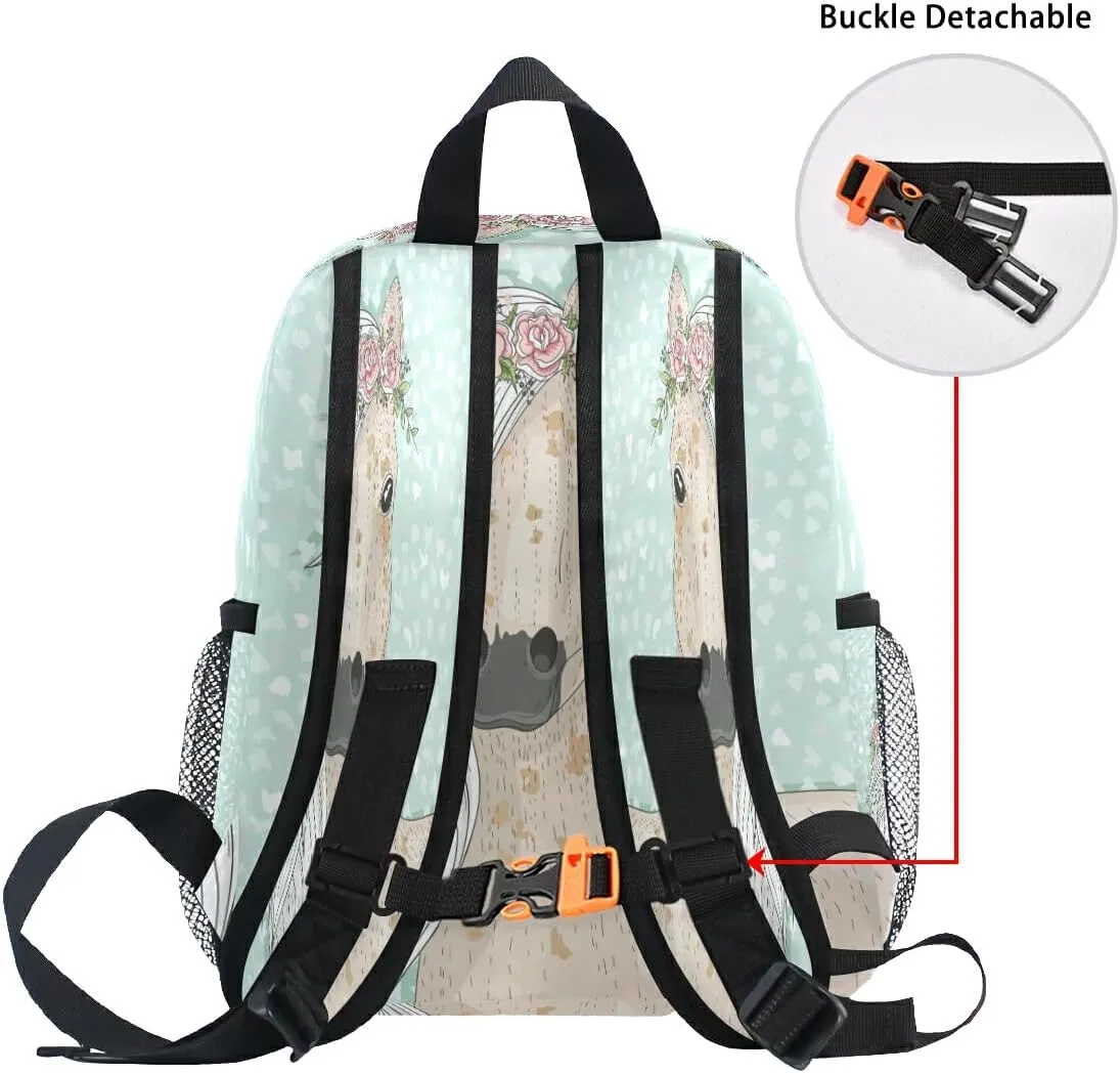 Cute Horse with Flowers Fairytale Backpack for Toddlers, Kid's Backpack School Bag for Boys Girls Kindergarten Preschool Bag