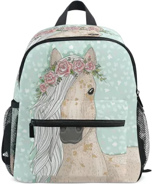 Cute Horse with Flowers Fairytale Backpack for Toddlers, Kid's Backpack School Bag for Boys Girls Kindergarten Preschool Bag