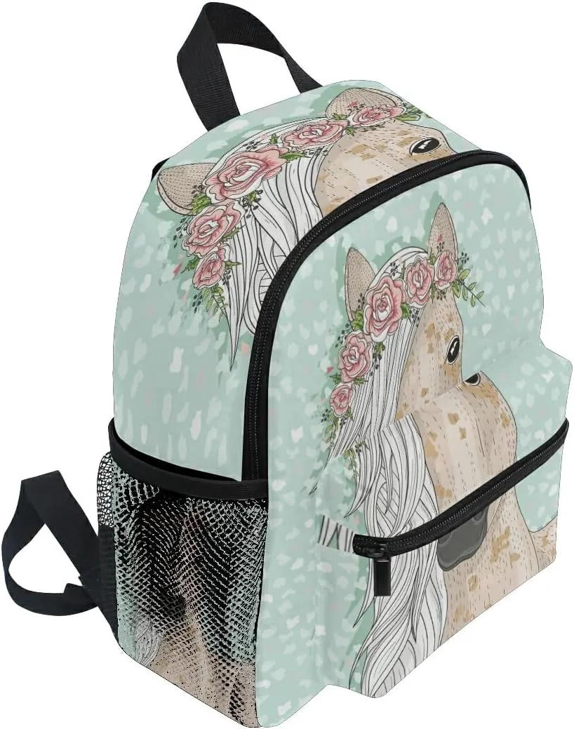 Cute Horse with Flowers Fairytale Backpack for Toddlers, Kid's Backpack School Bag for Boys Girls Kindergarten Preschool Bag