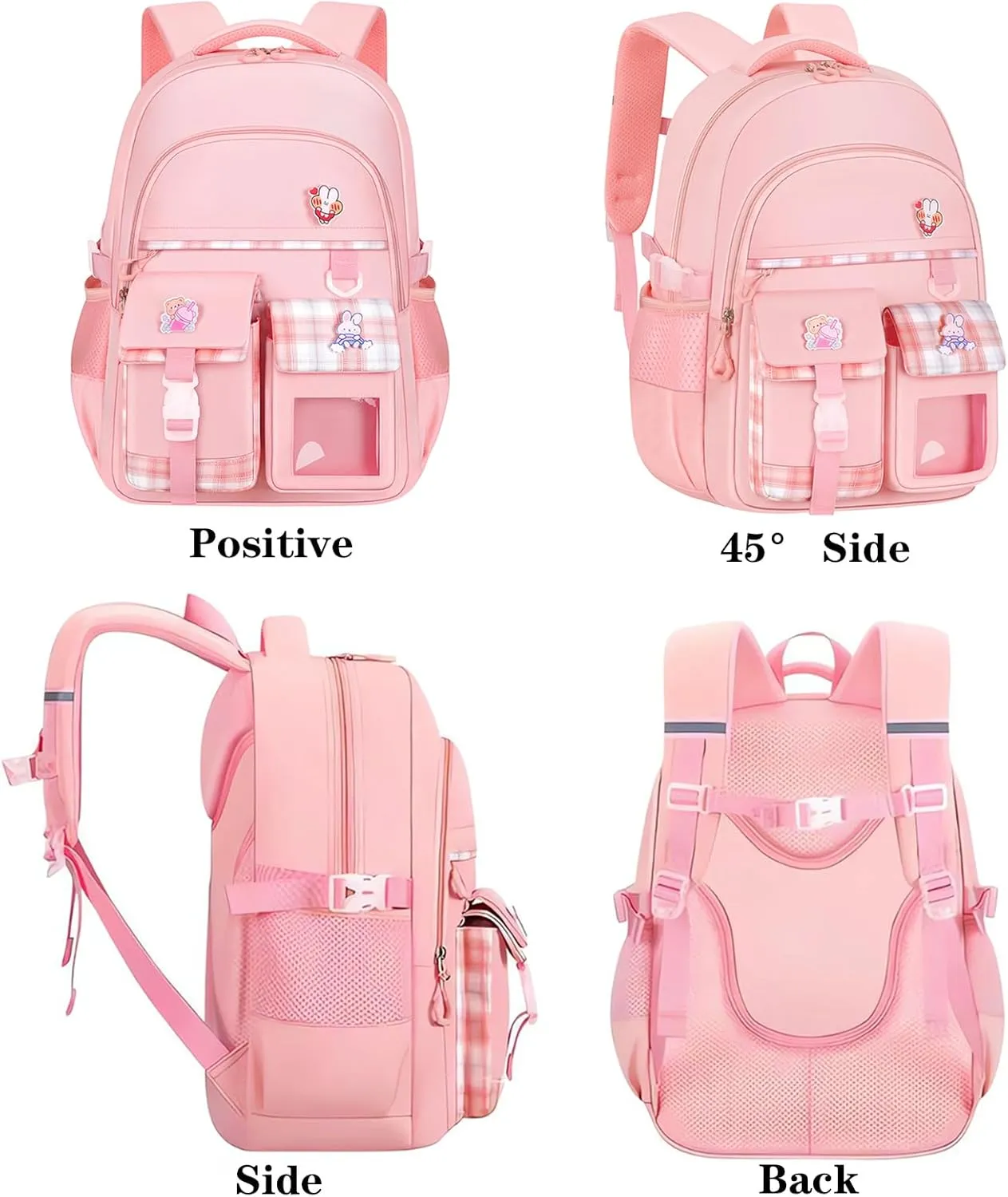 Cute Kids Backpack for Girls,Cute Pink School Backpack With Pen Bag 16.5 Inch Large Capacity Laptop Backpack for Children (Style 1 Pink)