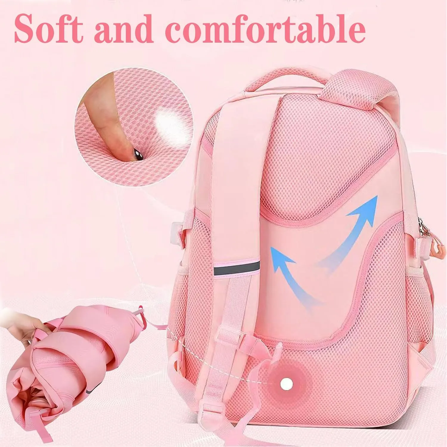 Cute Kids Backpack for Girls,Cute Pink School Backpack With Pen Bag 16.5 Inch Large Capacity Laptop Backpack for Children (Style 1 Pink)