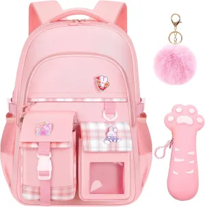 Cute Kids Backpack for Girls,Cute Pink School Backpack With Pen Bag 16.5 Inch Large Capacity Laptop Backpack for Children (Style 1 Pink)