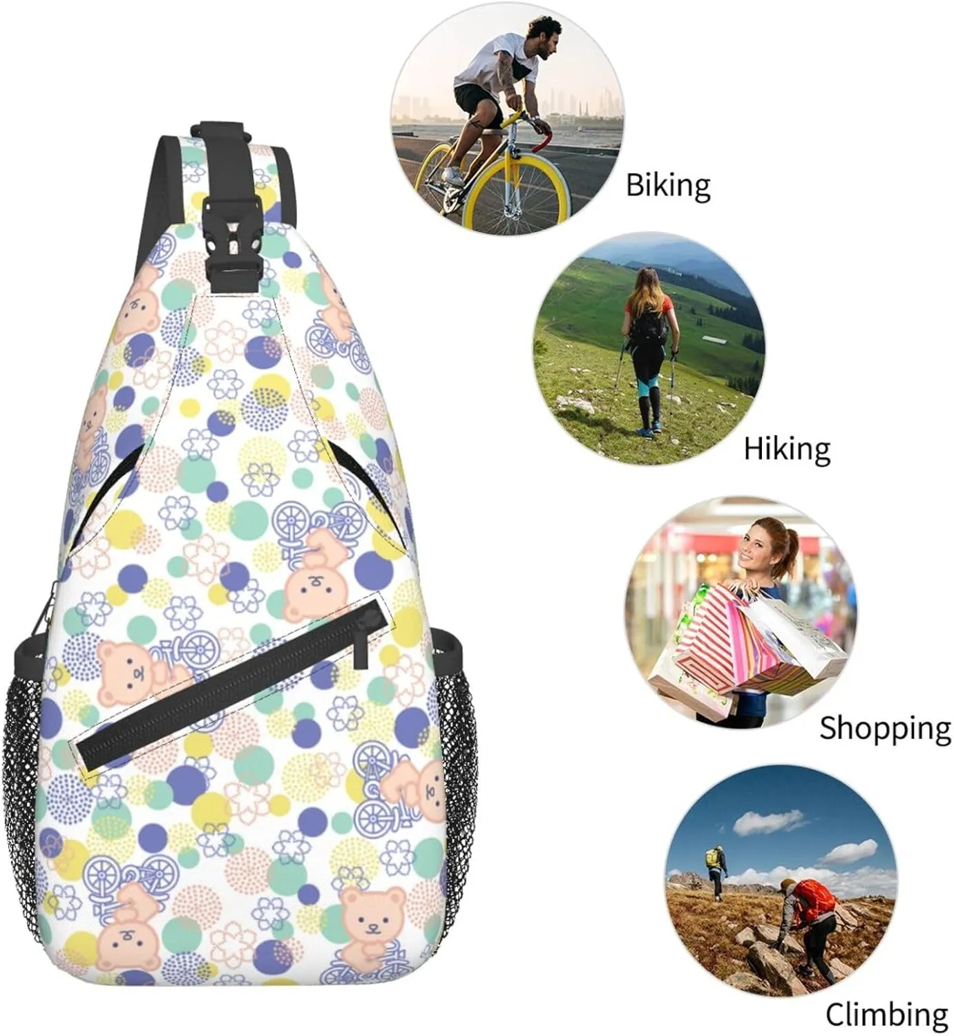 Cute pink bear Chest Bags Crossbody Sling Bag Shoulder Bag Travel Hiking Daypack For Men Women