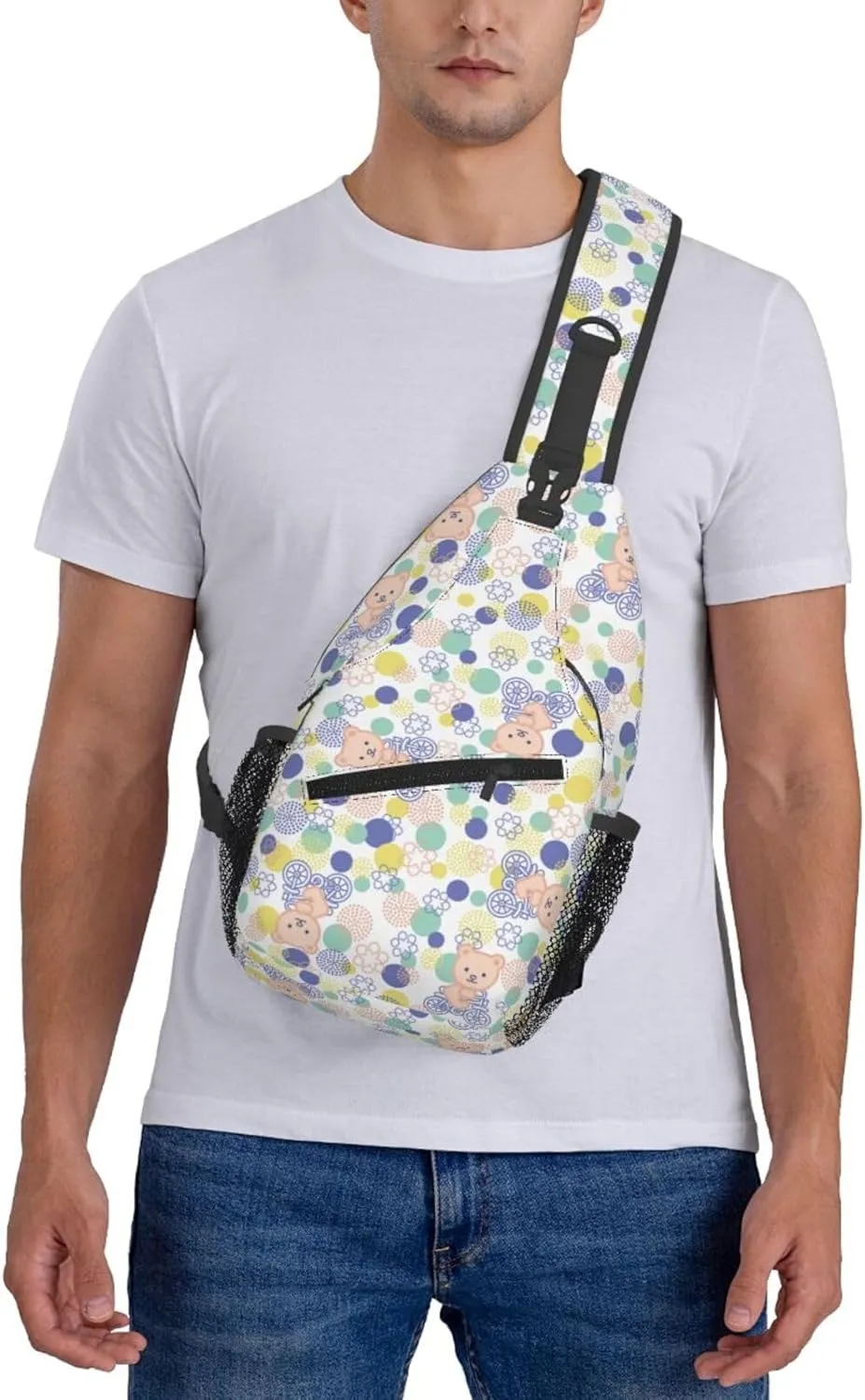 Cute pink bear Chest Bags Crossbody Sling Bag Shoulder Bag Travel Hiking Daypack For Men Women