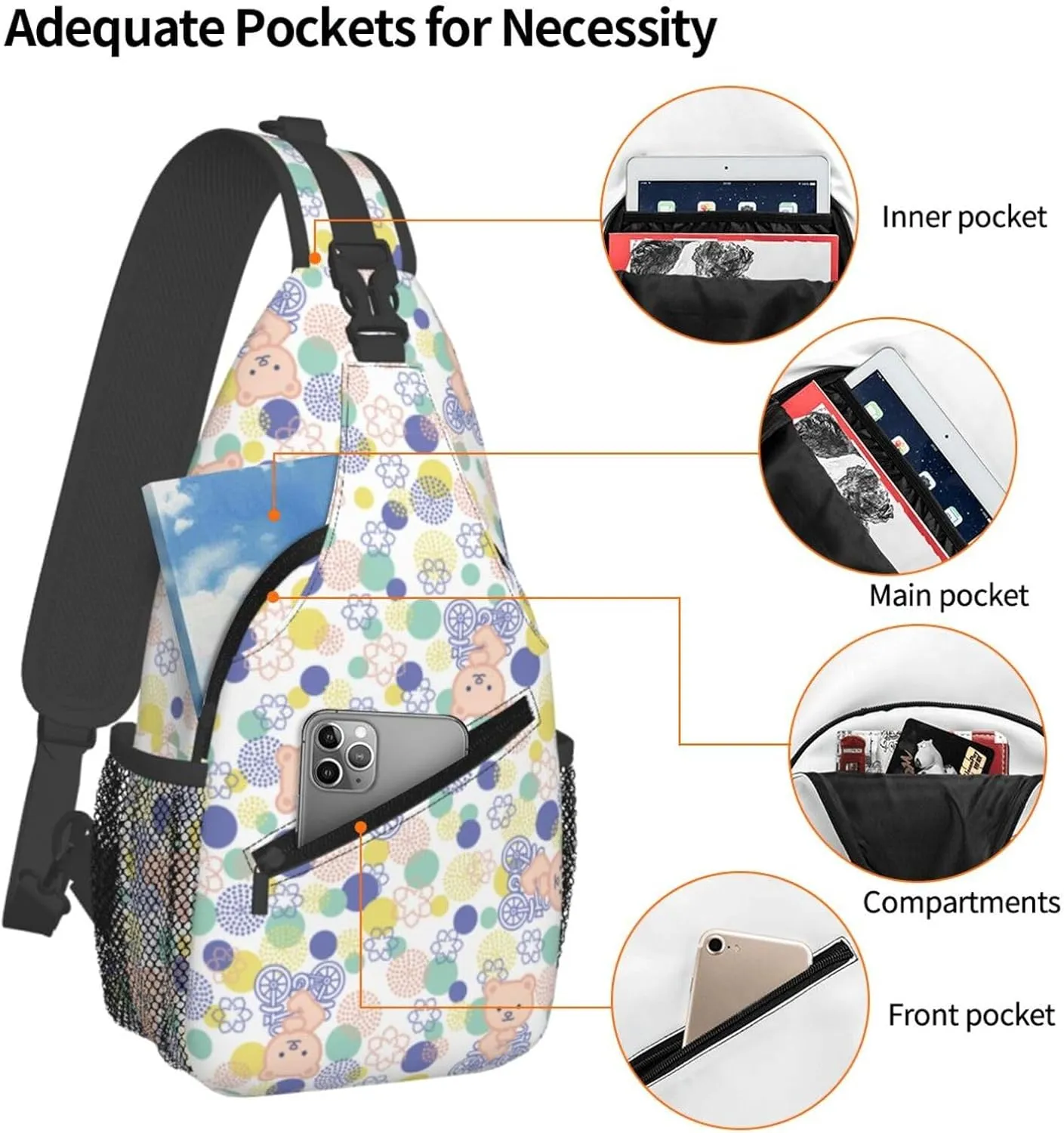 Cute pink bear Chest Bags Crossbody Sling Bag Shoulder Bag Travel Hiking Daypack For Men Women