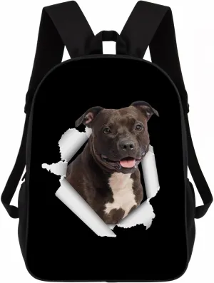Cute Pitbull Dog Backpack Daypack Lovely Dog Print Bookbag Laptop Bag For Work Travel Hiking 17 Inch Black Lightweight