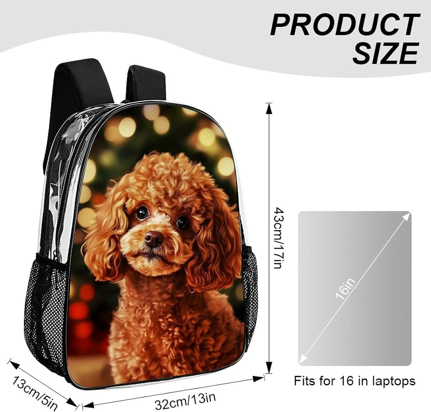 Cute Puppy Poodle Daypack Transparent Anti-Theft Multipurpose Bookbag Big Capacity Gym Outdoor Hiking Backpack With Adjustable Shoulder Straps