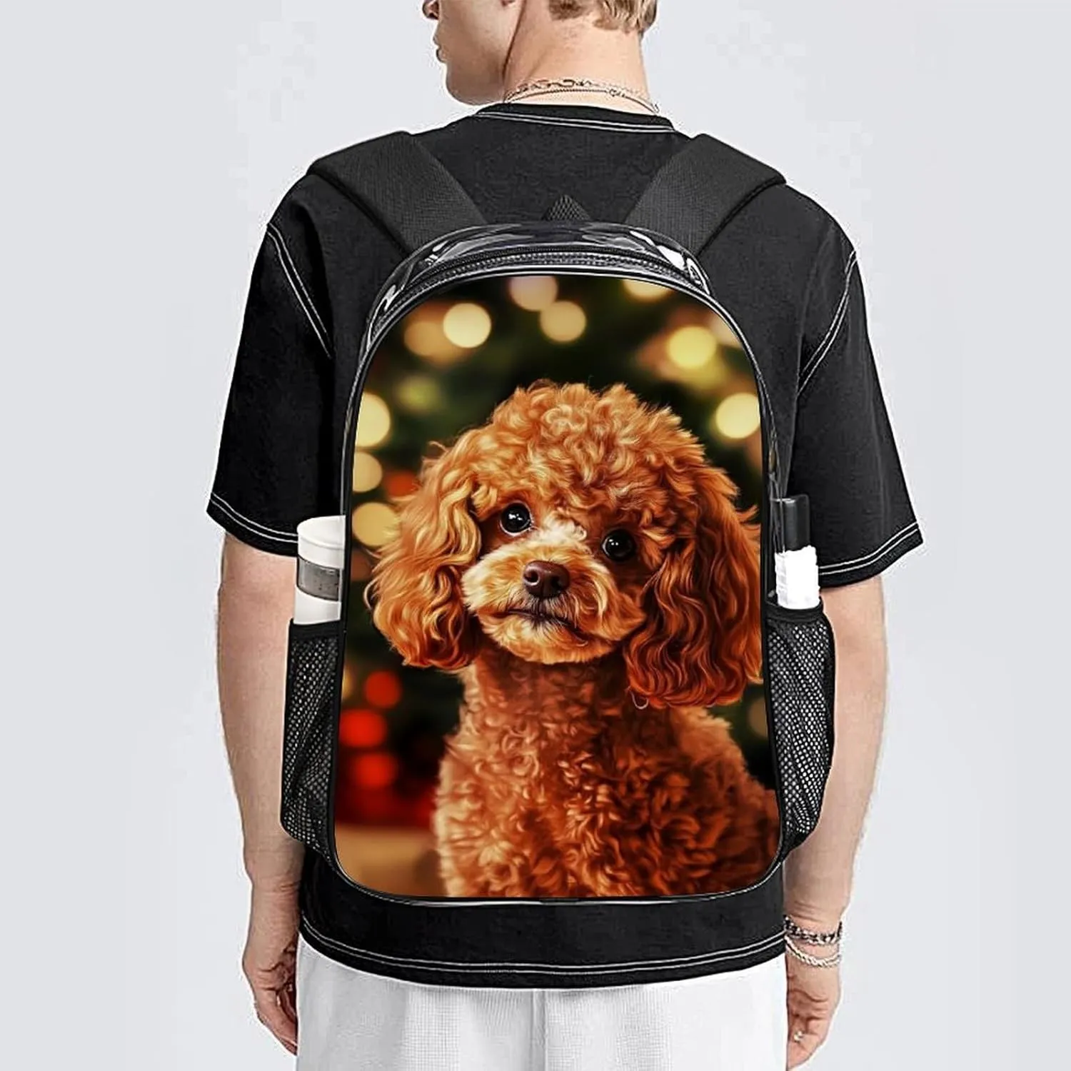 Cute Puppy Poodle Daypack Transparent Anti-Theft Multipurpose Bookbag Big Capacity Gym Outdoor Hiking Backpack With Adjustable Shoulder Straps
