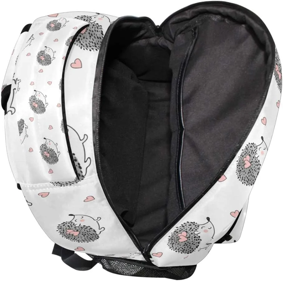 Cute Watercolor Hedgehogs Heart Backpack Bookbag Daypack Travel School College Bag for Womens Mens Girls Boys
