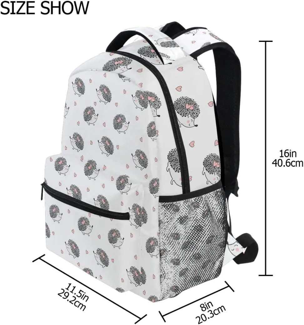 Cute Watercolor Hedgehogs Heart Backpack Bookbag Daypack Travel School College Bag for Womens Mens Girls Boys