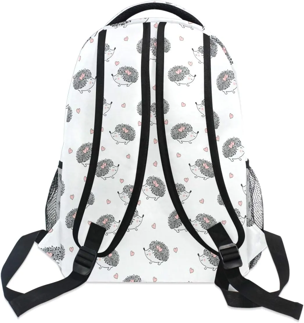 Cute Watercolor Hedgehogs Heart Backpack Bookbag Daypack Travel School College Bag for Womens Mens Girls Boys