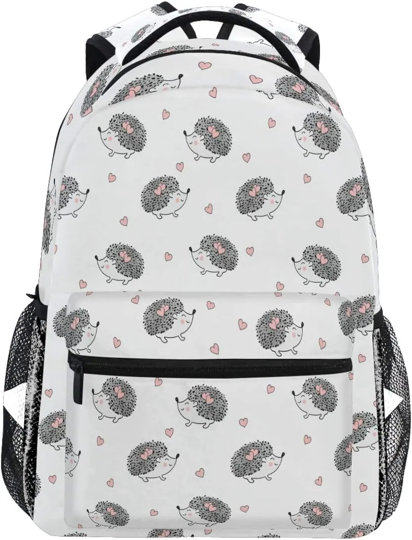 Cute Watercolor Hedgehogs Heart Backpack Bookbag Daypack Travel School College Bag for Womens Mens Girls Boys